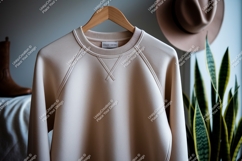 Light beige sweatshirt on hanger clothing raglan Product Image 1