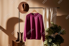 Magenta sweatshirt hat boots plant mockup image Product Image 1