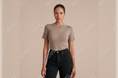 Woman Wearing Tshirt Mockup With Black Jeans Product Image 1
