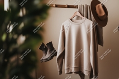 Beige sweatshirt brown boots and hat image Product Image 1