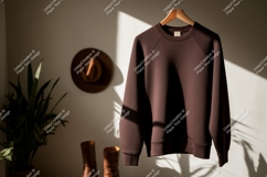 Dark brown sweatshirt hanging indoors clothing garment Product Image 1