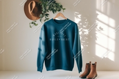 Teal sweatshirt with white text clothing mockup Product Image 1