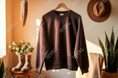 Brown sweatshirt hanging on hanger clothing apparel Product Image 1