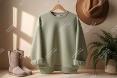 Sage green sweatshirt with rolled sleeves Product Image 1