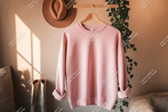 Pink sweatshirt hanging indoors clothing apparel Product Image 1