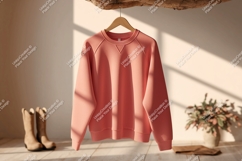 Coral crewneck sweatshirt hanging on branch raglan Product Image 1