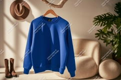 Blue sweatshirt hanging indoors garment clothing Product Image 1