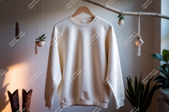 Creamy white sweatshirt hanging indoors mockup clothing Product Image 1