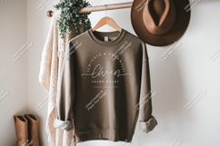 Khaki sweatshirt with white text and hat image Product Image 1