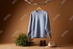 Light blue sweatshirt hanging on branch clothing apparel Product Image 1