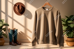 Beige sweatshirt hanging mockup clothing apparel Product Image 1