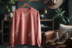 Coral sweatshirt hanging with hat and boots wooden Product Image 1