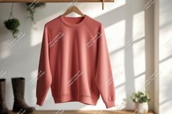 Coral sweatshirt hanging on wooden hanger garment clothing Product Image 1
