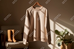Beige sweatshirt hanging on wooden hanger clothing Product Image 1