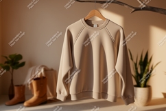 Beige sweatshirt hanging on branch clothing apparel Product Image 1