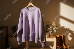 Lavender sweatshirt hanging on hanger clothing apparel Product Image 1