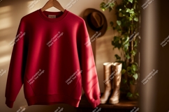 Red sweatshirt hanging indoors clothing garment Product Image 1