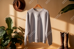 Gray sweatshirt hanging on wooden hanger image Product Image 1