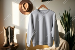 Light grey sweatshirt hanging clothing mockup Product Image 1