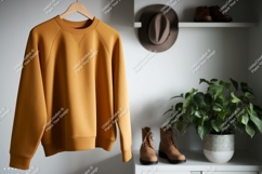 Mustard yellow sweatshirt hanging indoors clothing Product Image 1
