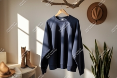 Navy blue sweatshirt hanging on branch raglan sleeves Product Image 1