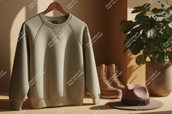 Beige sweatshirt tan boots brown hat plant image Product Image 1