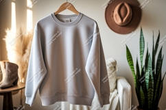 Light grey crewneck sweatshirt hanging clothing Product Image 1