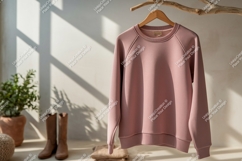 Pink sweatshirt hanging on branch clothing garment Product Image 1