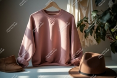 Pink sweatshirt hanging with hat and boots clothing Product Image 1
