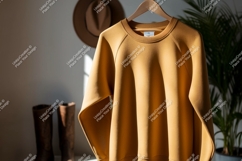 Mustard yellow sweatshirt hanging indoors clothing Product Image 1