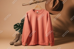 Coral sweatshirt hanging with hat and boots image Product Image 1