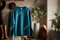Teal sweatshirt hanging indoors clothing apparel Product Image 1