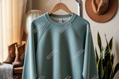 Teal raglan sweatshirt hanging mockup clothing Product Image 1