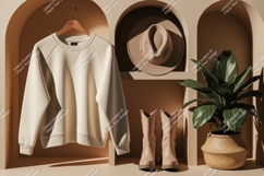 Creamy sweatshirt boots hat plant clothing Product Image 1