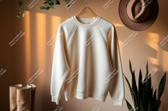 Creamy sweatshirt hanging with plants and hat mockup Product Image 1