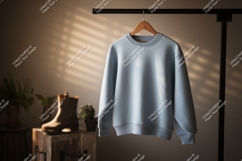 Light blue crewneck sweatshirt hanging garment clothing Product Image 1