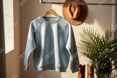 Light blue raglan sweatshirt hanging clothing garment Product Image 1