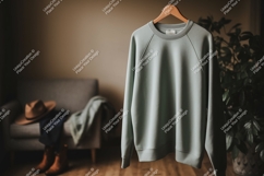 Light green sweatshirt hanging wooden hanger clothing Product Image 1