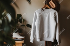 Gray sweatshirt hanging with hat and plant raglan crewneck Product Image 1