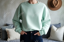 Mint green crewneck sweatshirt mockup Product Image 1
