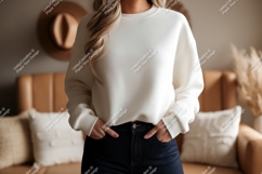 Creamy white sweatshirt dark denim jeans Product Image 1
