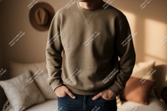 Man wearing olive green sweatshirt casual Product Image 1