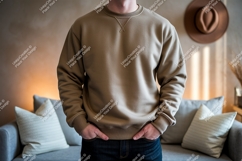 Tan sweatshirt mockup on man casual Product Image 1
