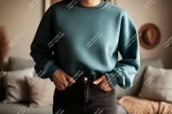 Teal sweatshirt black jeans mockup image Product Image 1