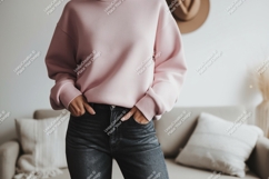 Pink sweatshirt dark jeans casual comfort image Product Image 1