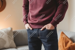 Maroon sweatshirt dark denim jeans image Product Image 1