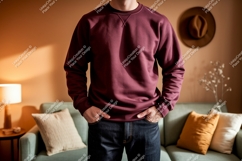 Maroon sweatshirt dark denim mockup image Product Image 1