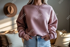 Dusty rose sweatshirt casual denim mockup clothing Product Image 1