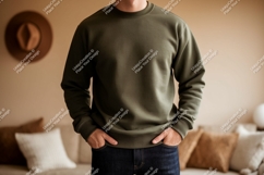 Olive green crewneck sweatshirt mockup image Product Image 1