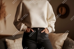 Cream sweatshirt dark jeans mockup image Product Image 1